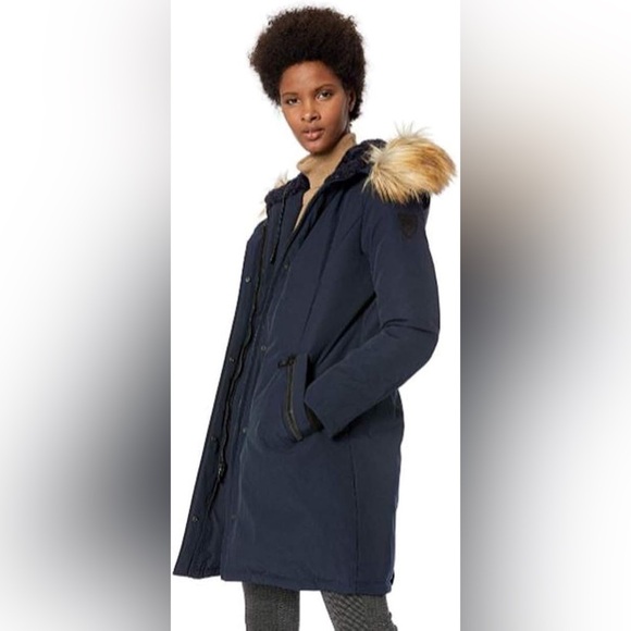Vince Camuto Navy Blue Long Puffer Coat - Picture 1 of 9